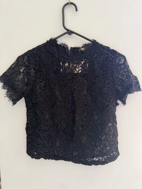 Zara Black Floral Lace Short-Sleeve Top